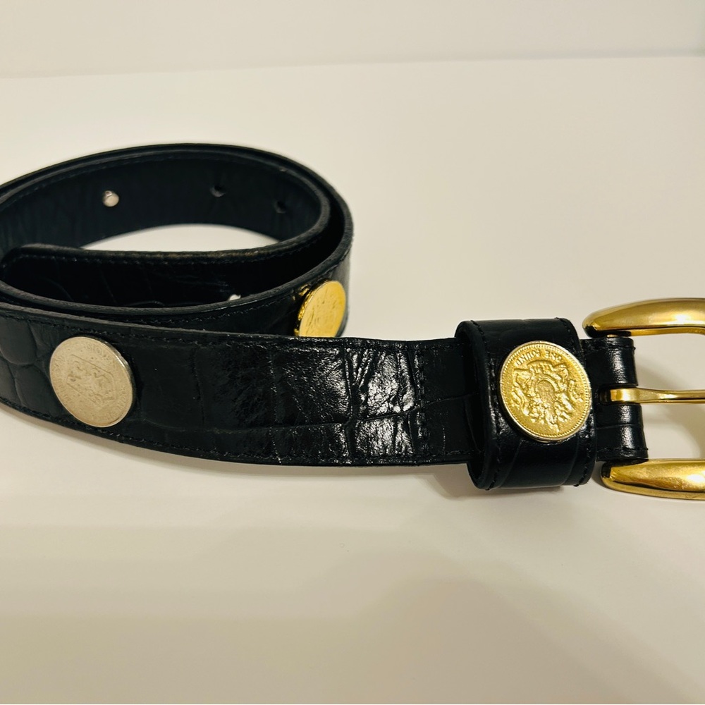 Black Leather Belt with Gold Accents